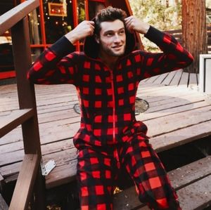 Tipsy Elves Buffalo Plaid Fleece Hooded Jumpsuit Lounge wear NWT